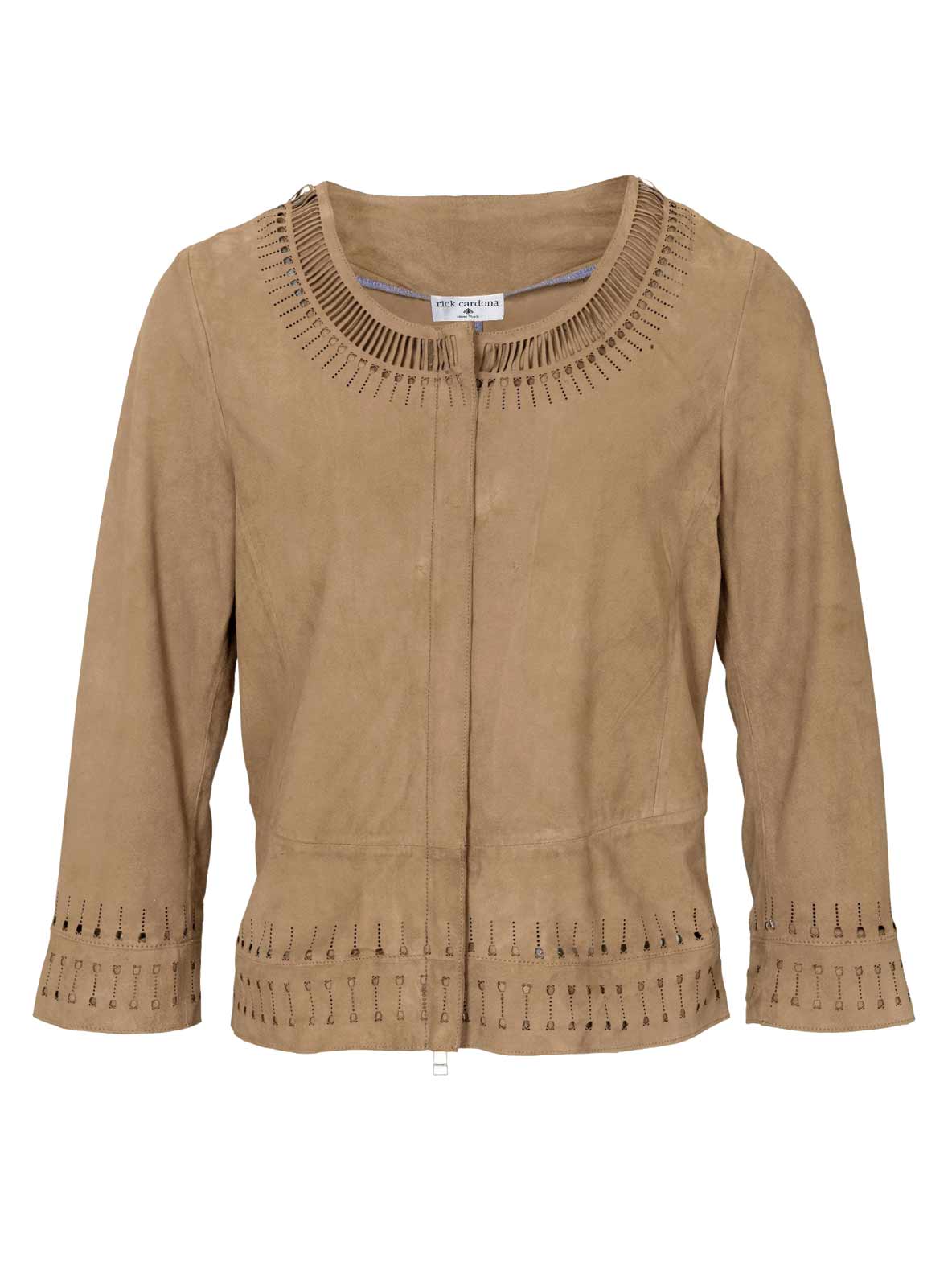 Heine Damen Ziegenvelourslederjacke mit Cut-Outs, cognac