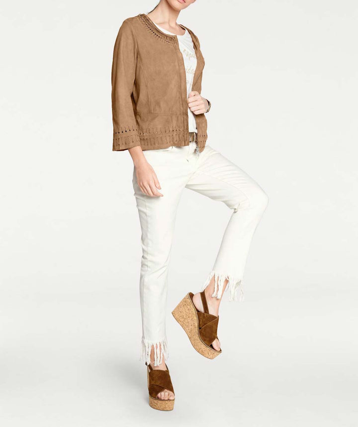 Heine Damen Ziegenvelourslederjacke mit Cut-Outs, cognac
