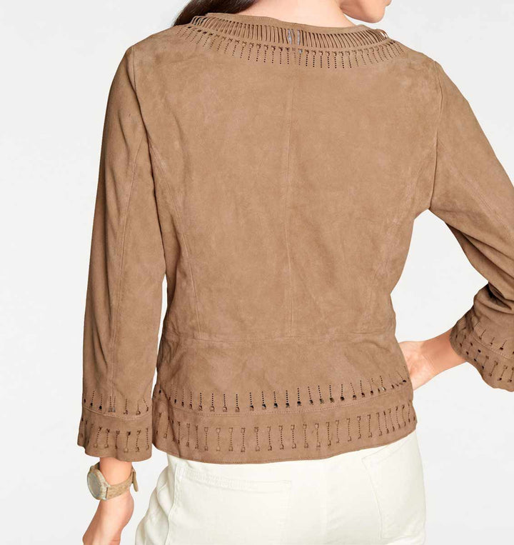 Heine Damen Ziegenvelourslederjacke mit Cut-Outs, cognac