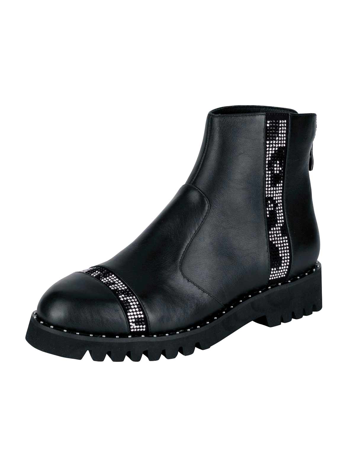 Heine Damen Lederstiefelette mit Strass, schwarz