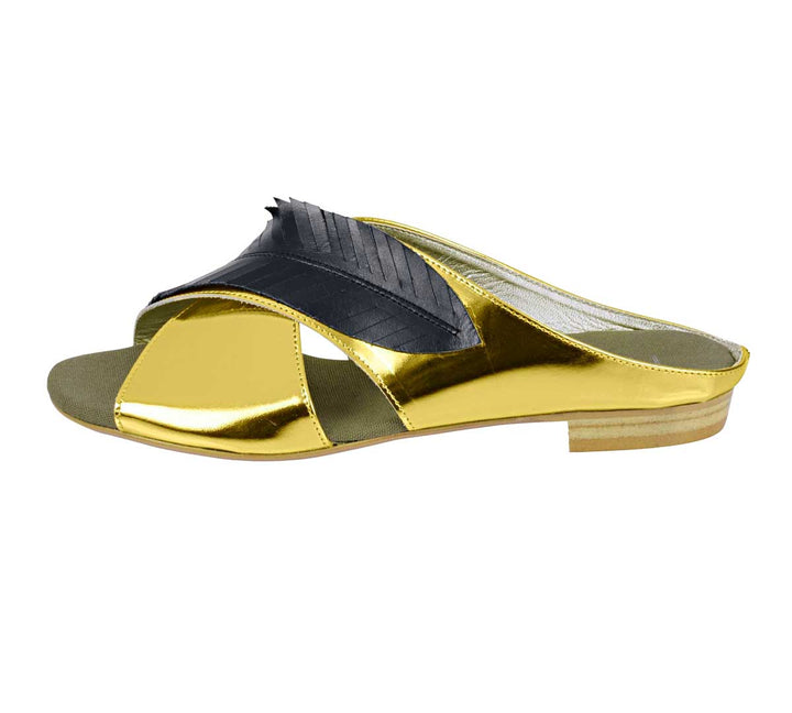 Heine Damen Pantolette, goldfarben-schwarz