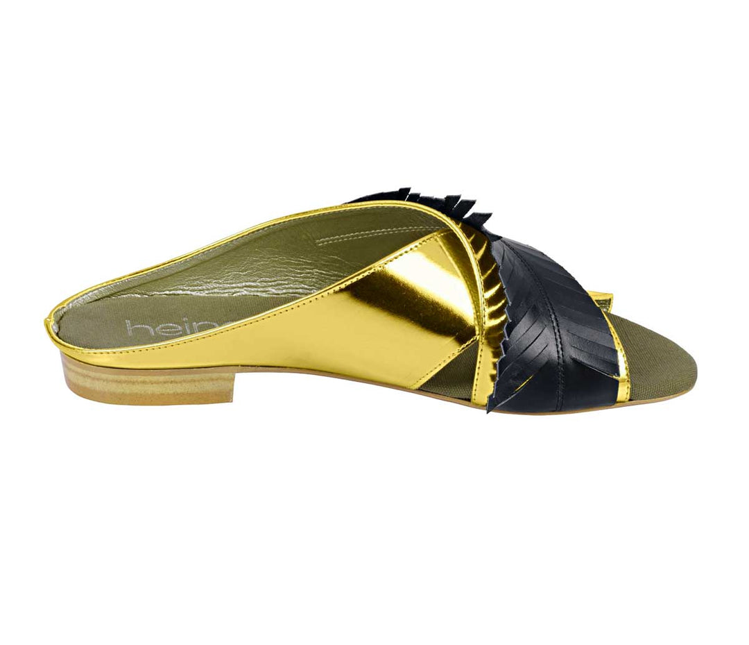 Heine Damen Pantolette, goldfarben-schwarz
