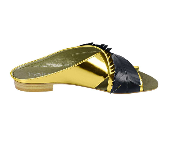 Heine Damen Pantolette, goldfarben-schwarz