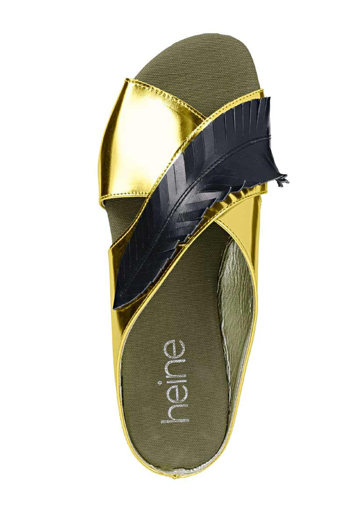 Heine Damen Pantolette, goldfarben-schwarz