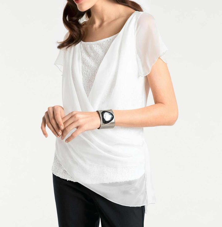 Ashley Brooke Damen Designer-Shirt mit Pailletten, weiß