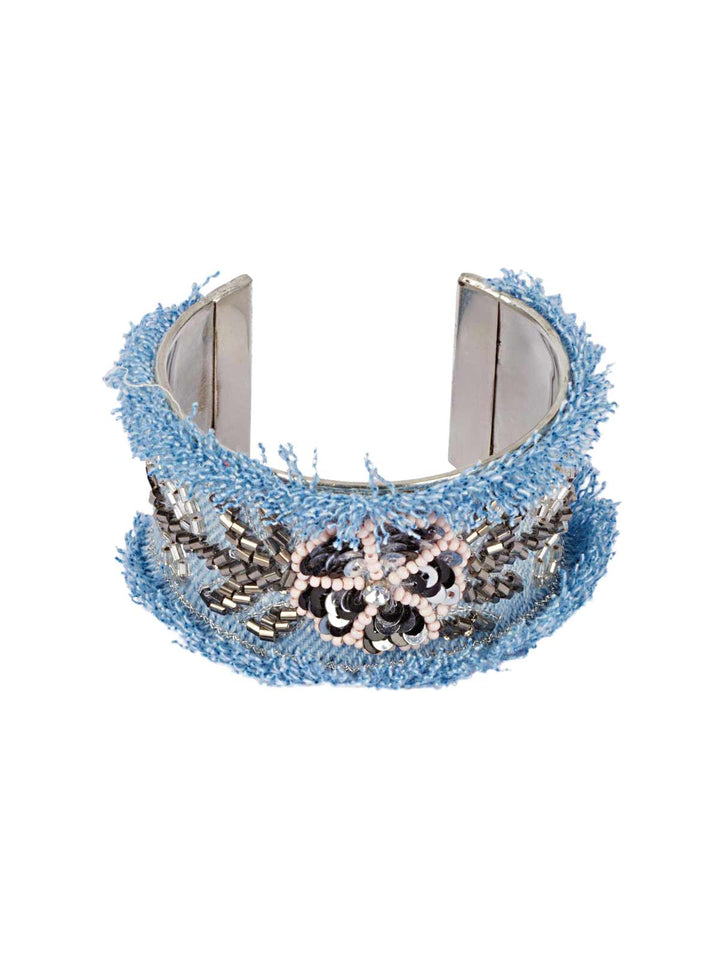 Heine Damen Armreif mit Perlen-Stickerei, blau-denim