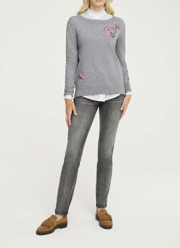 LINEA TESINI Damen Designer-Pullover mit Stickerei, grau