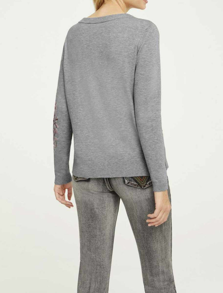 LINEA TESINI Damen Designer-Pullover mit Stickerei, grau