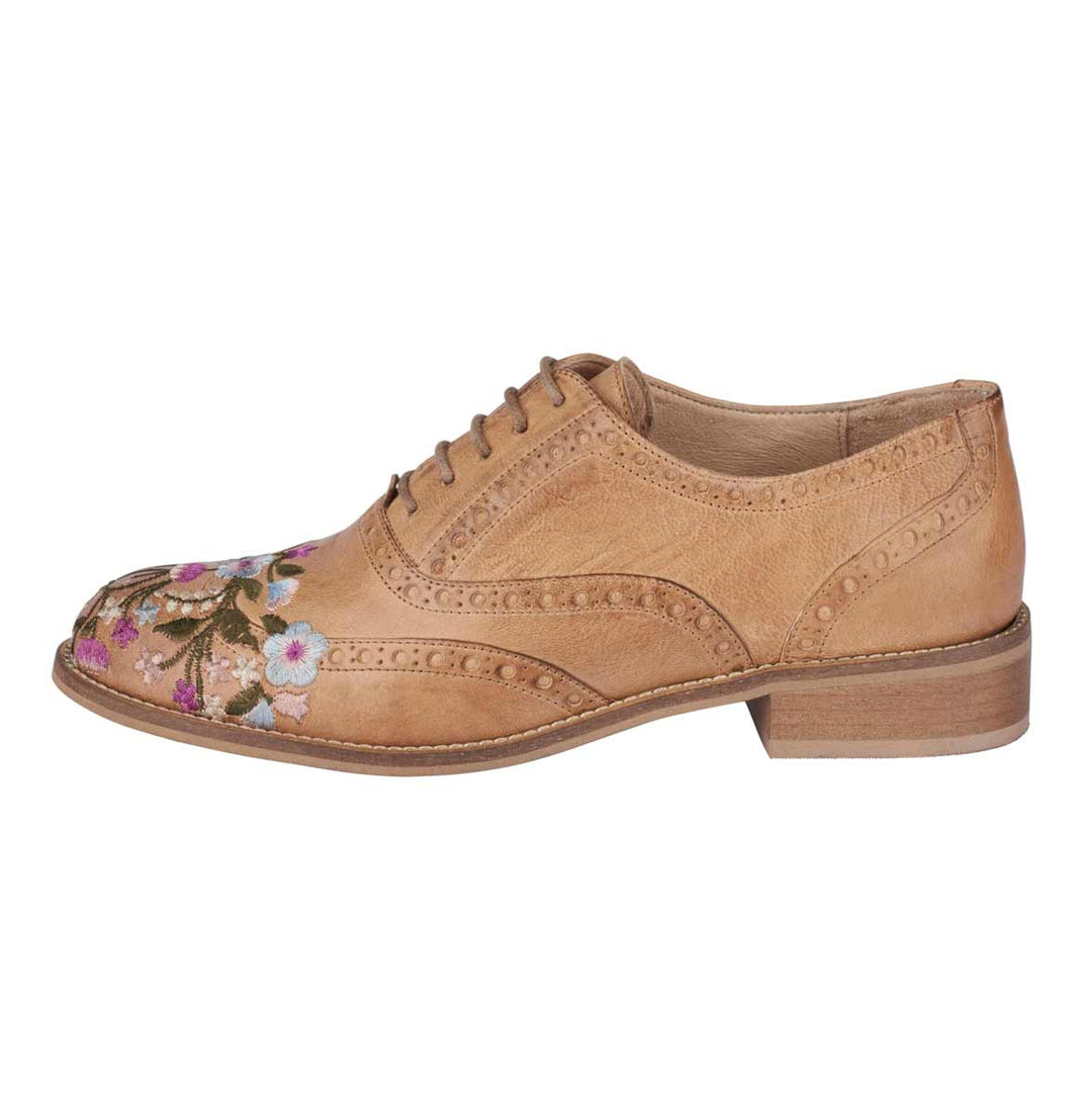 Heine Damen Leder-Schürer mit Stickerei, camel