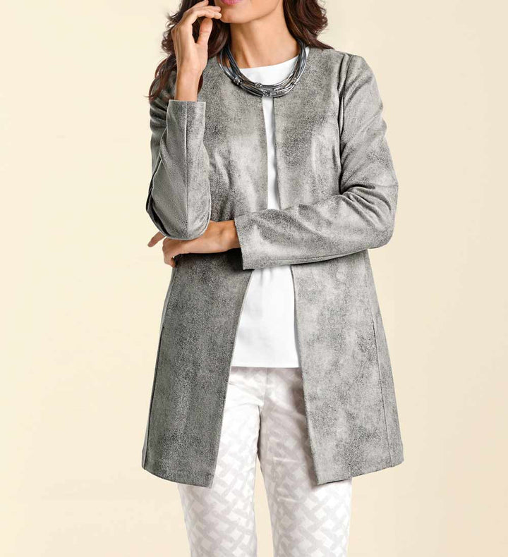Patrizia Dini Damen Designer-Lederimitat-Jacke, grau-used