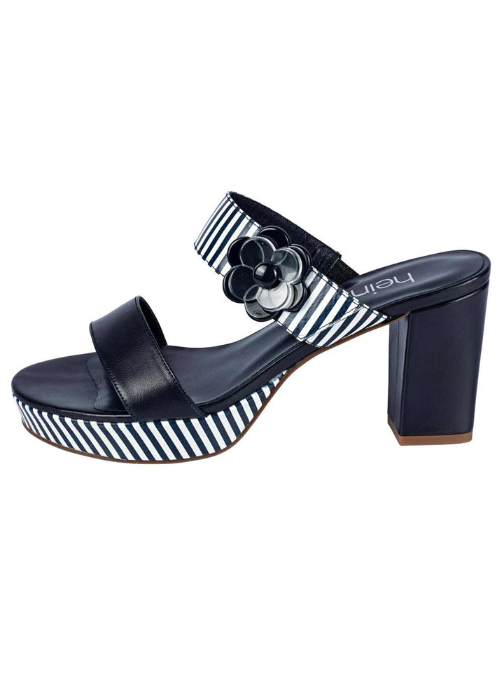 Heine Damen Leder-Pantolette, marine-weiß