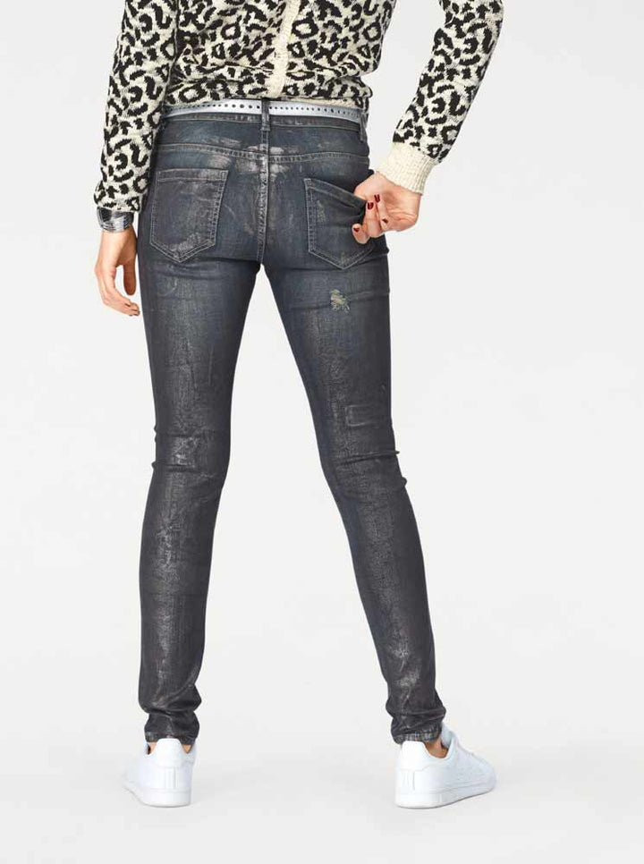 Blue Monkey Damen Marken-Jeans mit Badges, dunkelblau, 32 inch
