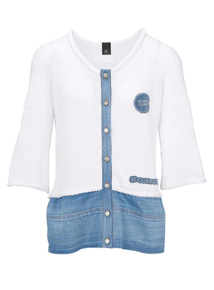Heine - Best Connections Damen Strickjacke mit Denim, weiß-blau