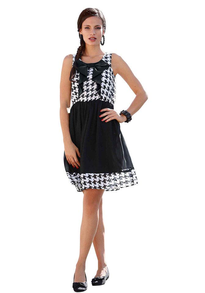 Chiffon-Kleid, schwarz-weiß