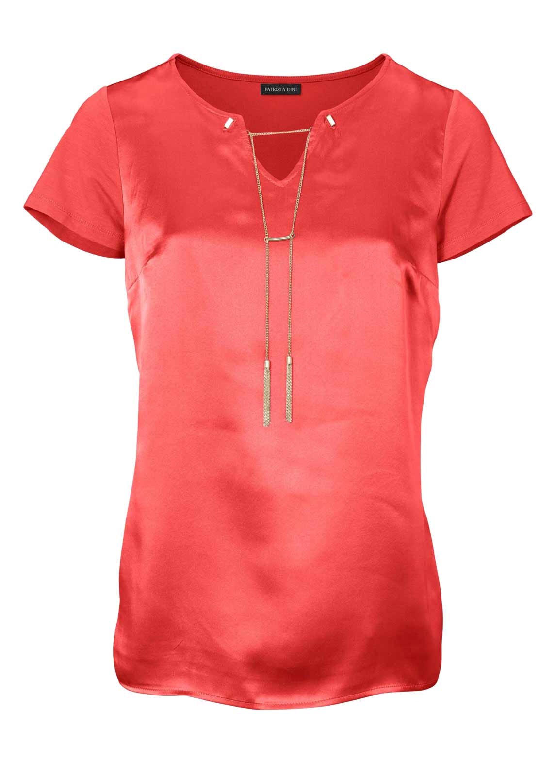Patrizia Dini Damen Designer-Shirt mit Seide und Kette, rot