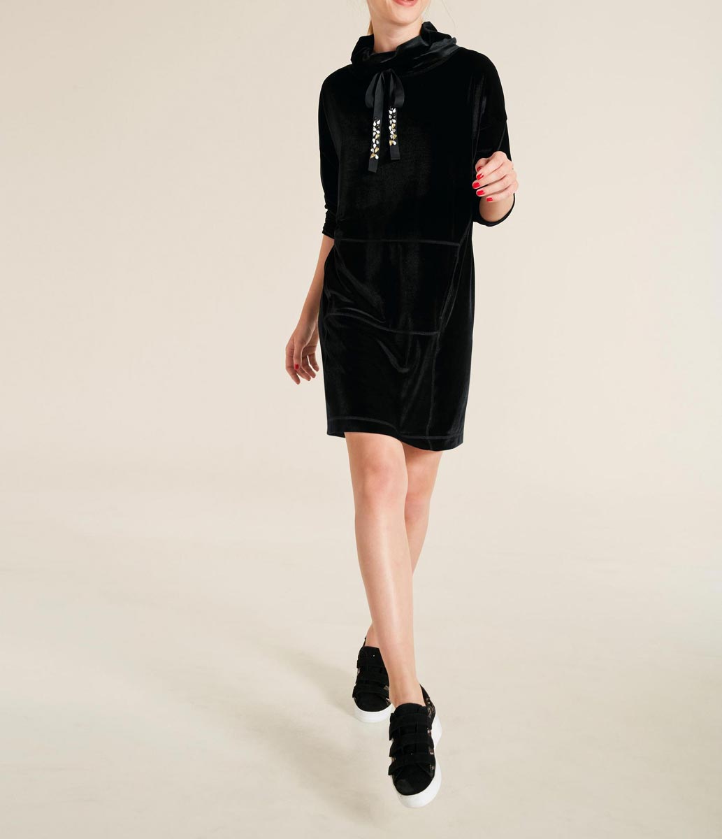 Heine Damen Samt-Longshirt-Kleid, schwarz