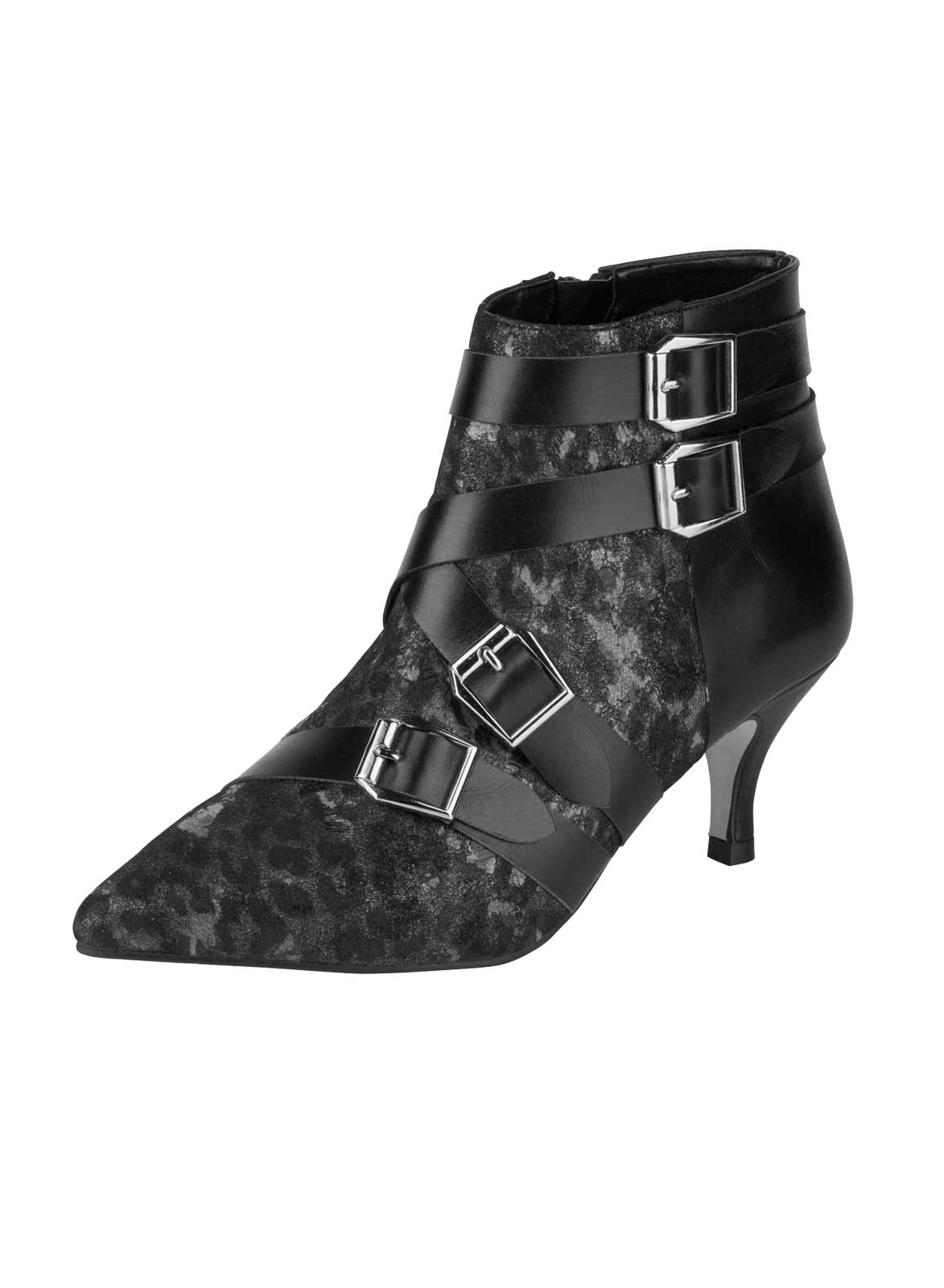 Heine Damen Leder-Stiefelette, schwarz