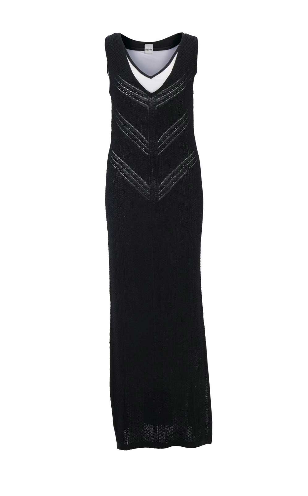 HEINE Damen Doppellagiges Strick-Jerseykleid, schwarz-weiß