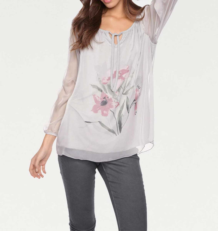 Linea Tesini Damen Designer-Chiffon-Tunika, grau