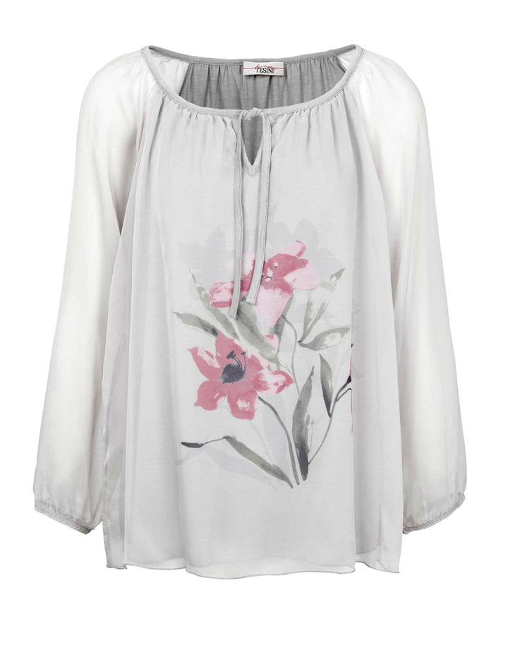 Linea Tesini Damen Designer-Chiffon-Tunika, grau