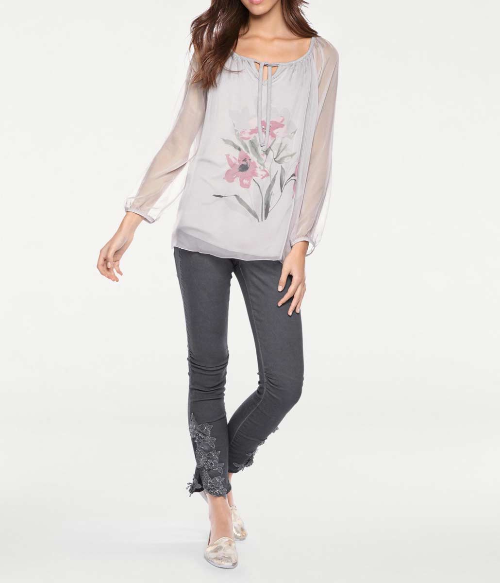 Linea Tesini Damen Designer-Chiffon-Tunika, grau