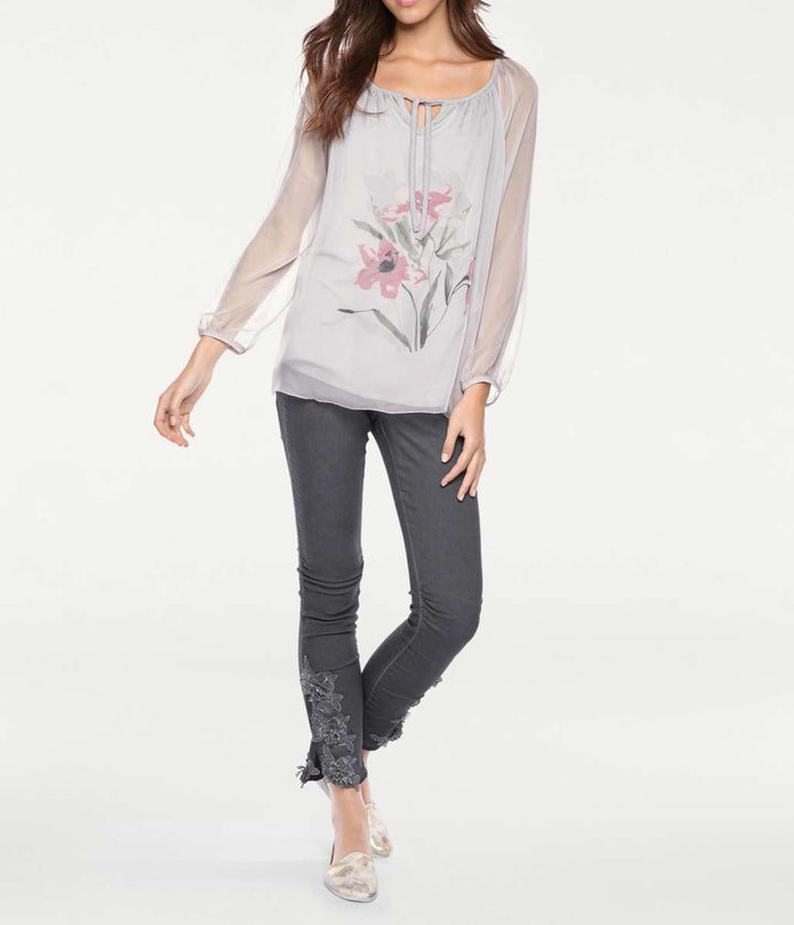 Linea Tesini Damen Designer-Chiffon-Tunika, grau