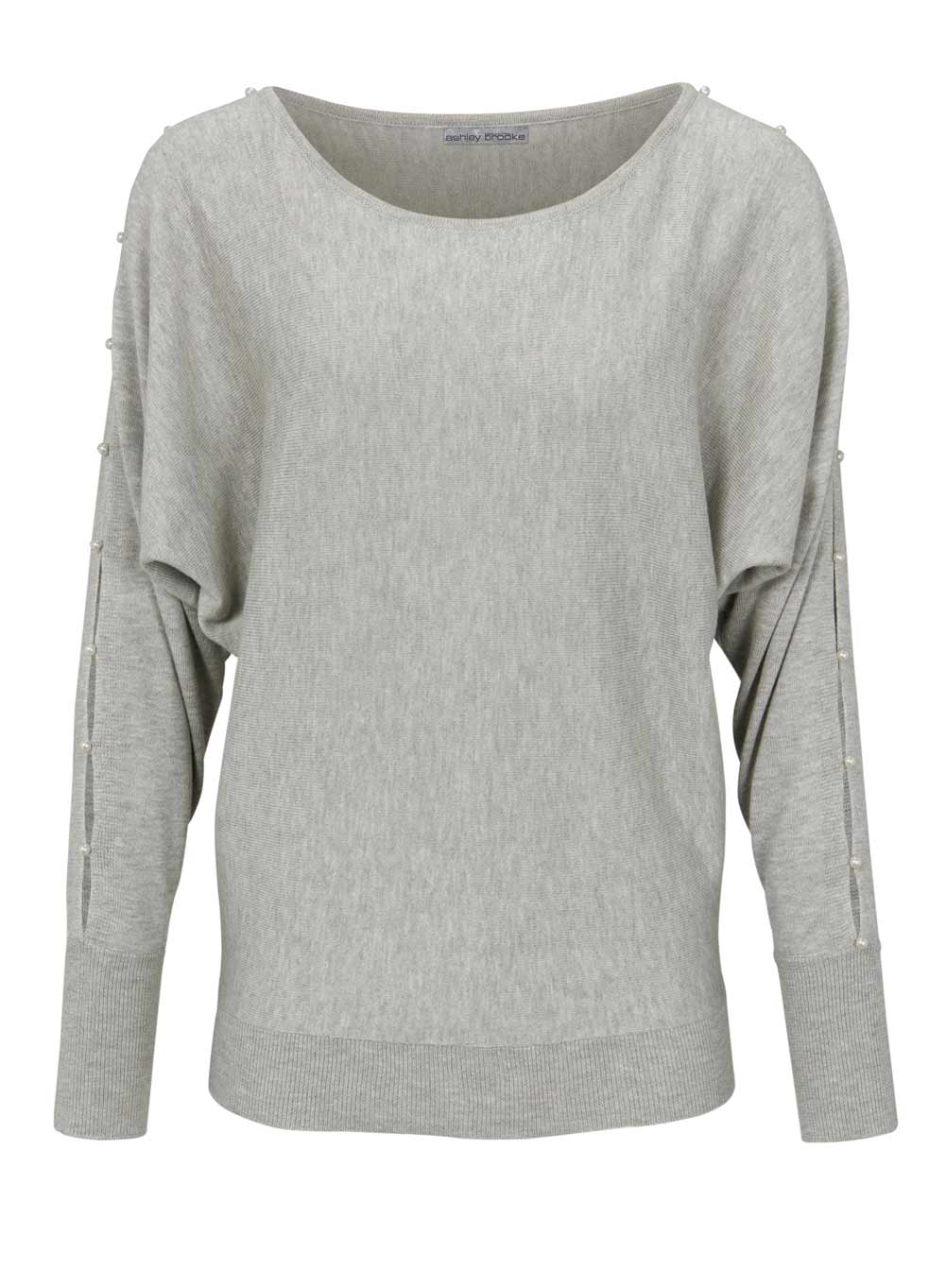 Heine Damen Feinstrickpullover mit Perlen, grau-melange