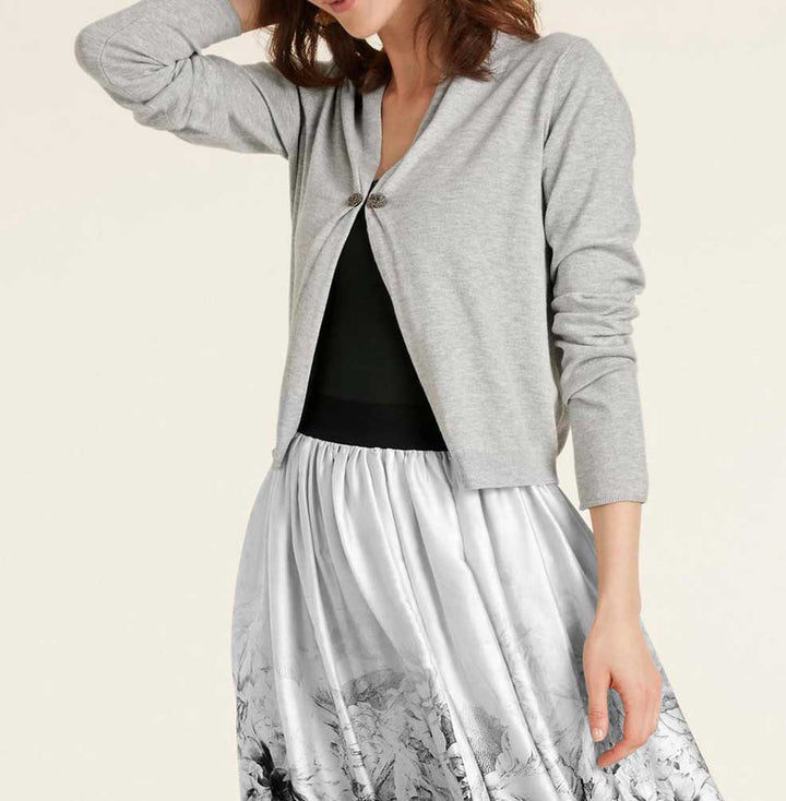 Heine Damen Feinstrickjacke, grau-melange