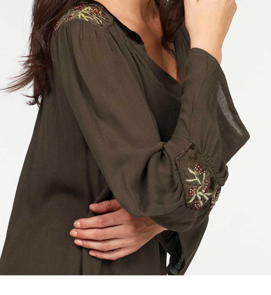 Aniston Damen Bluse mit Stickerei, oliv