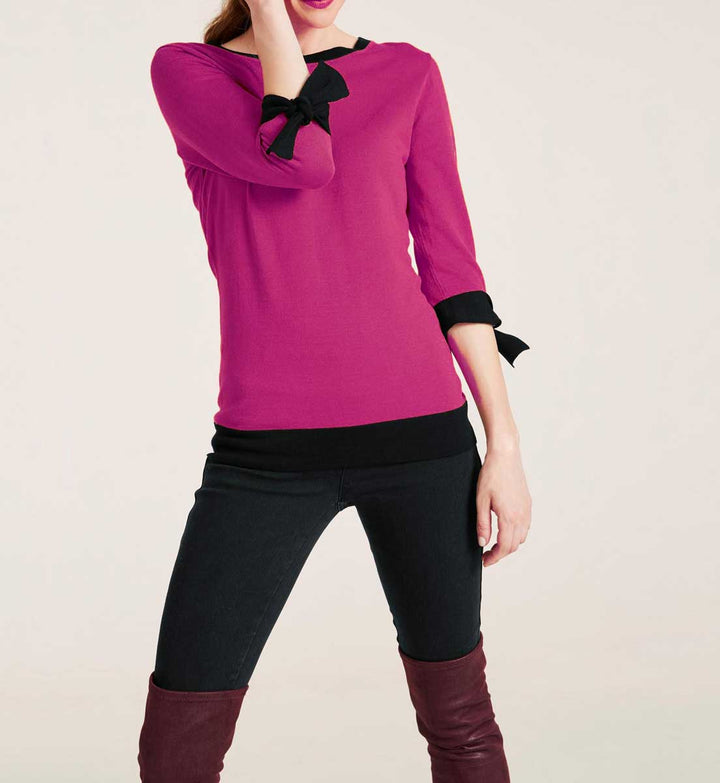 Heine Damen Feinstrickpullover, pink-schwarz