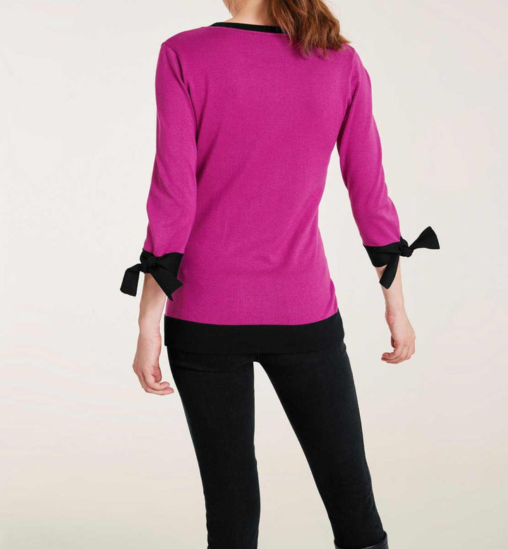 Heine Damen Feinstrickpullover, pink-schwarz