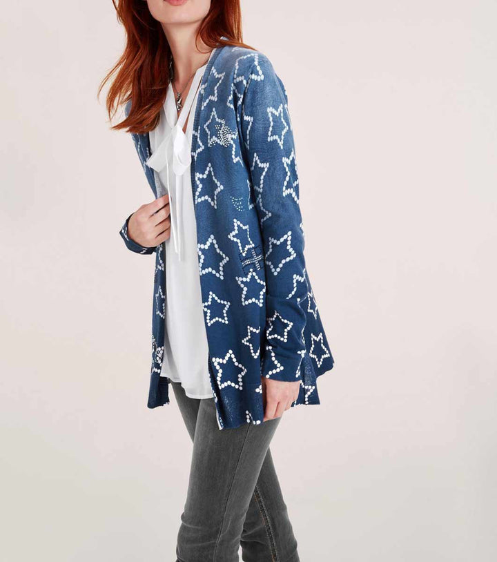 Heine Damen Feinstrickjacke mit Strass, blau