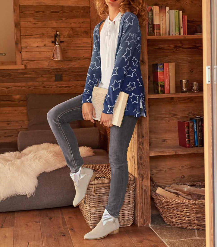 Heine Damen Feinstrickjacke mit Strass, blau