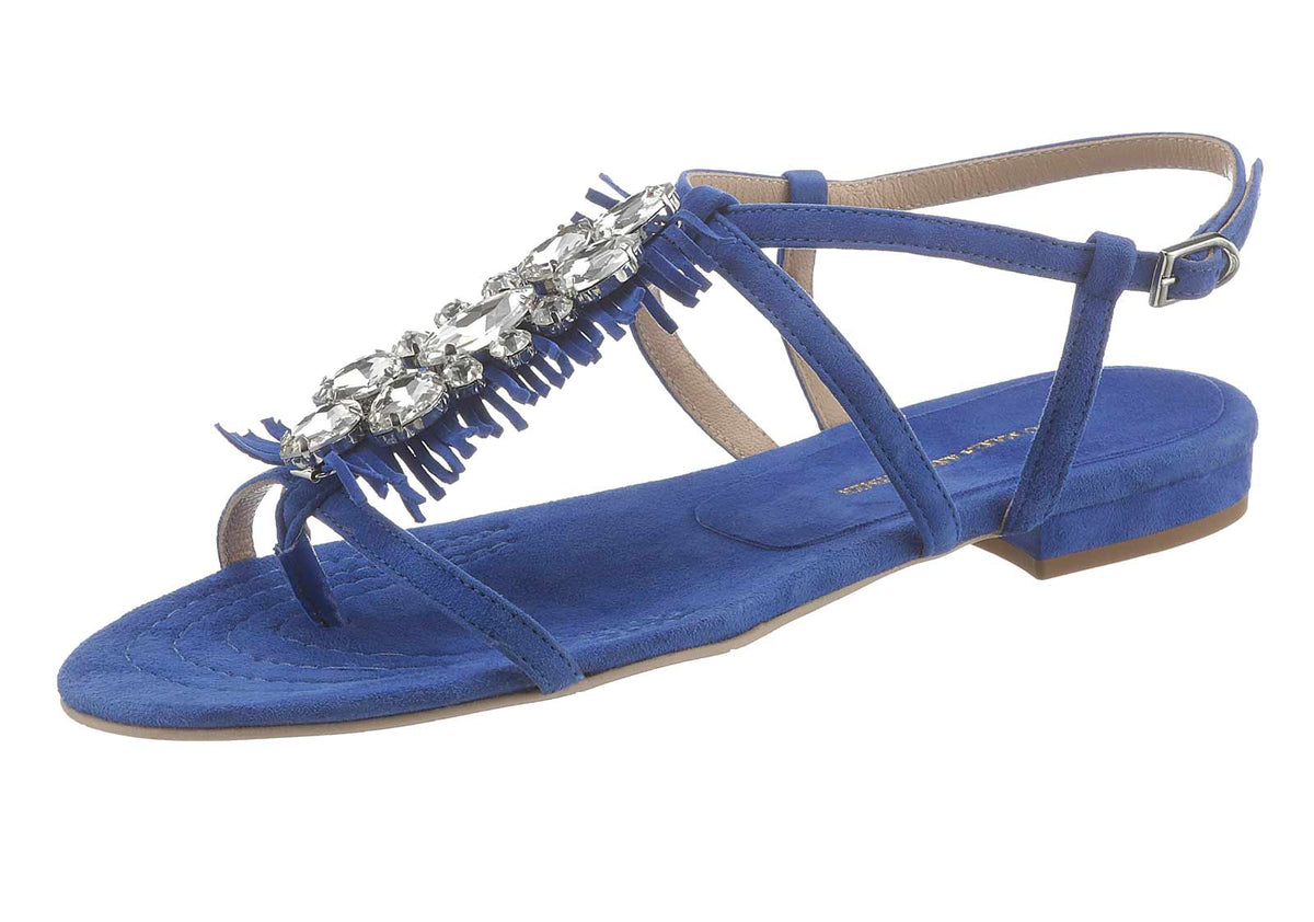 Guido Maria Kretschmer Damen Designer-Velourslederdianette mit Strass, blau