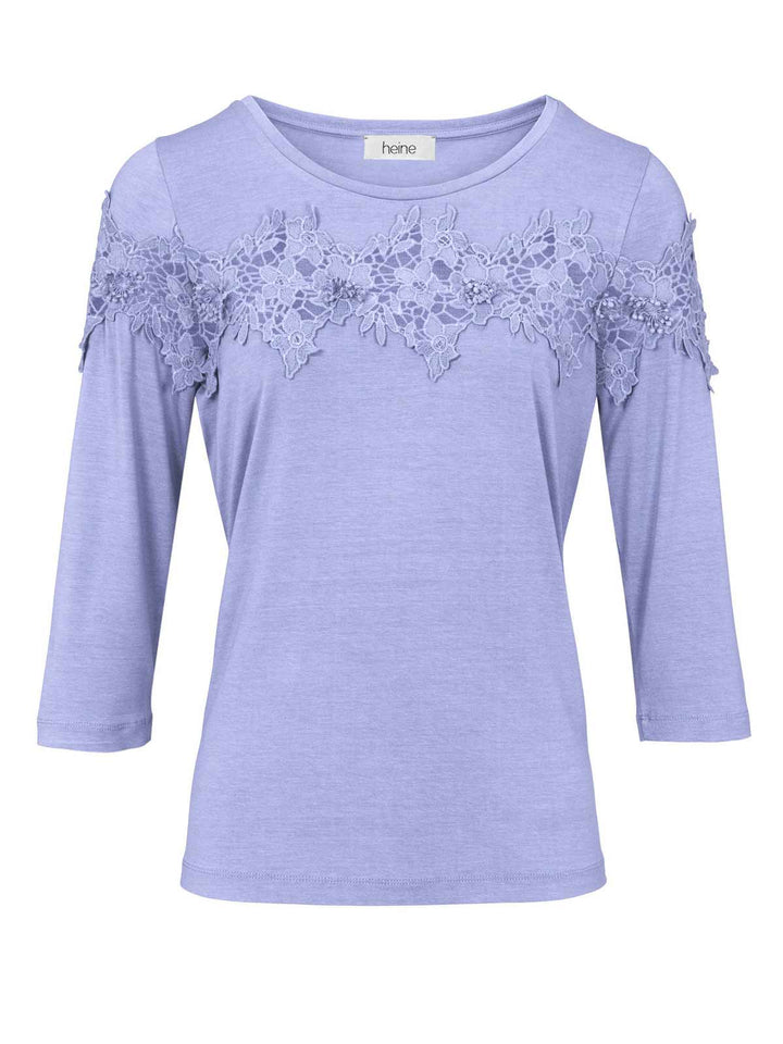 Heine Damen Shirt mit Spitze,  jeansblau