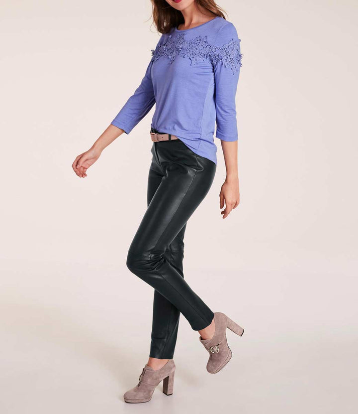 Heine Damen Shirt mit Spitze,  jeansblau