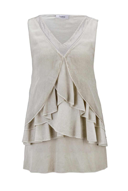 HEINE Damen Volanttop mit Pailletten, beige