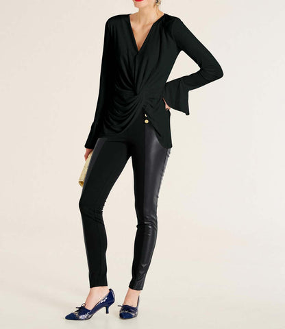 HEINE Damen Wickelshirt mit Volants, schwarz