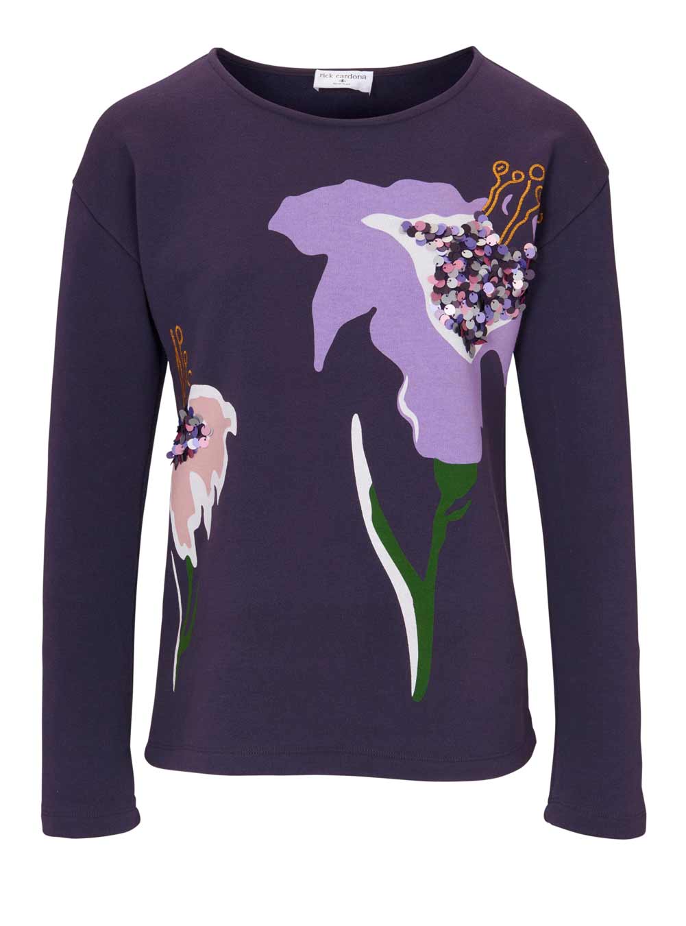 Rick Cardona Damen Designer-Sweatshirt mit Pailletten, lila