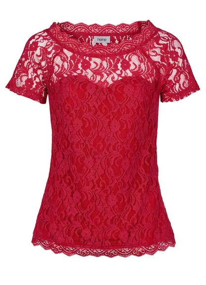 Heine Damen Spitzenshirt, rot