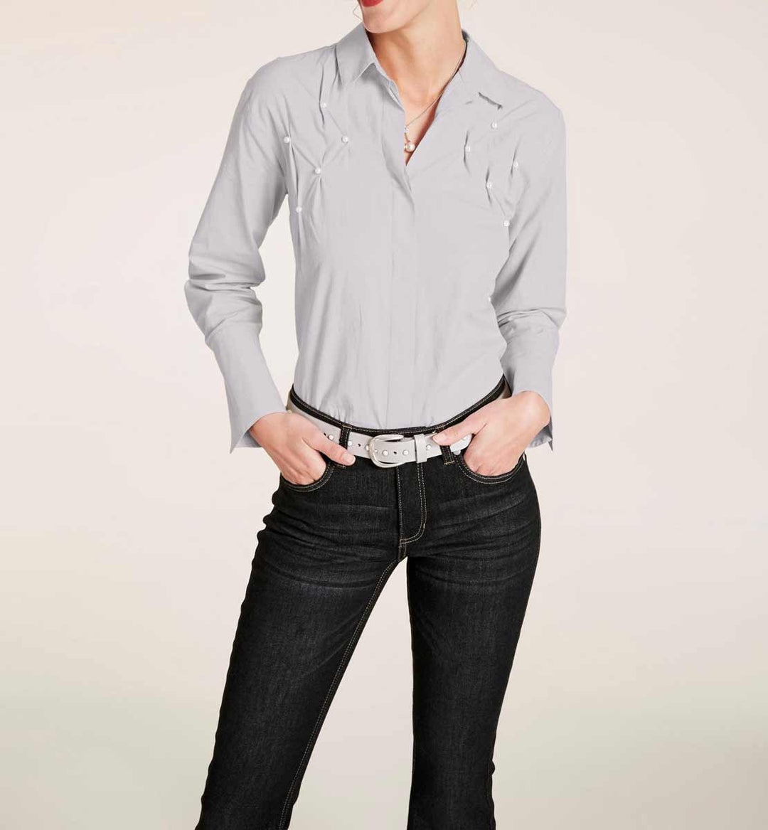 Ashley Brooke Damen Designer-Bluse mit Perlen, grau