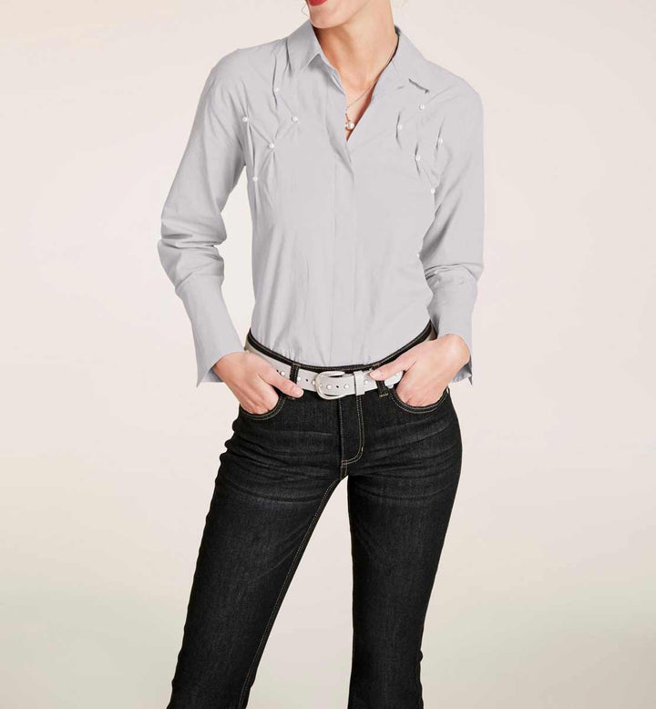 Ashley Brooke Damen Designer-Bluse mit Perlen, grau