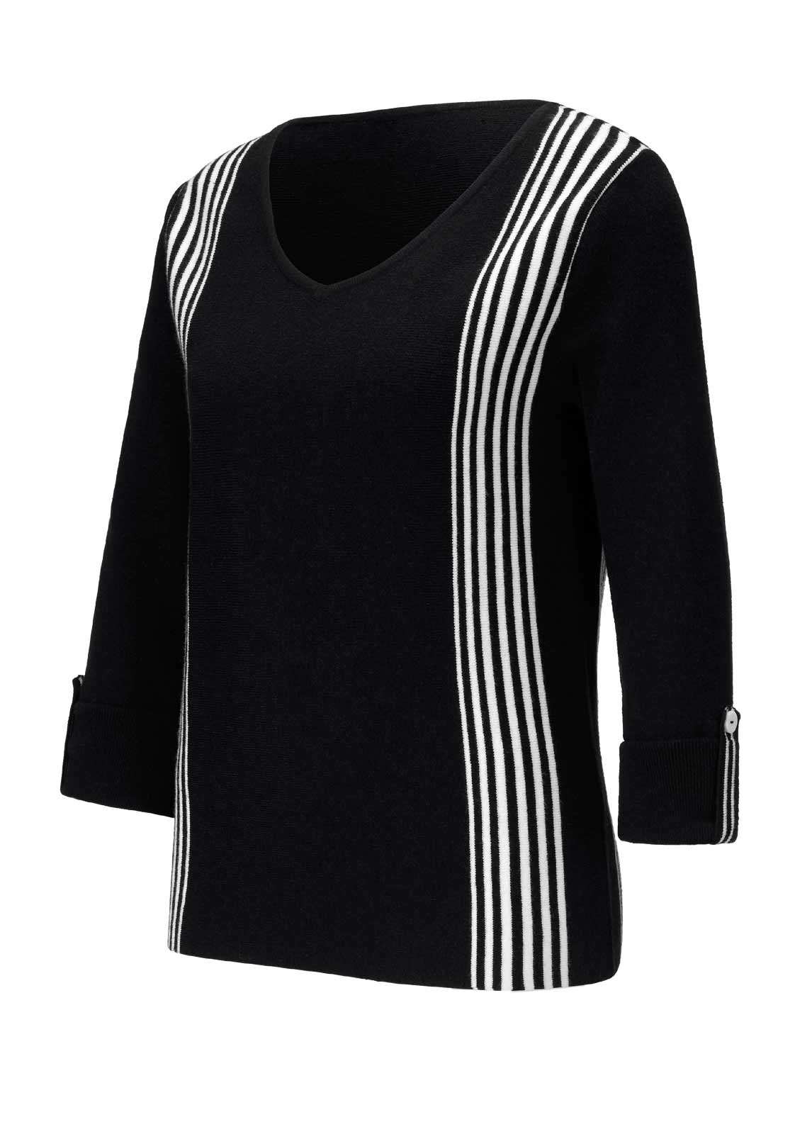 CRéATION L Damen Kuschel-Pullover, schwarz-weiß