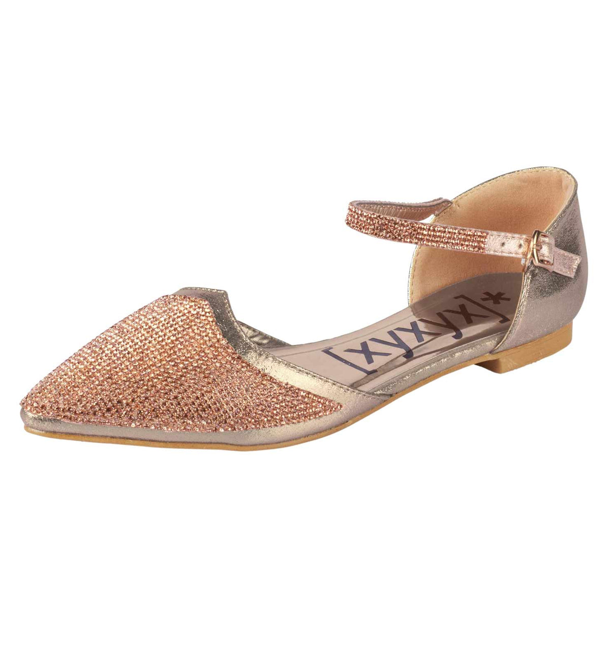 Xyxyx Damen Marken-Ballerina m. Strass, roségold