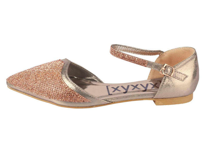 Xyxyx Damen Marken-Ballerina m. Strass, roségold
