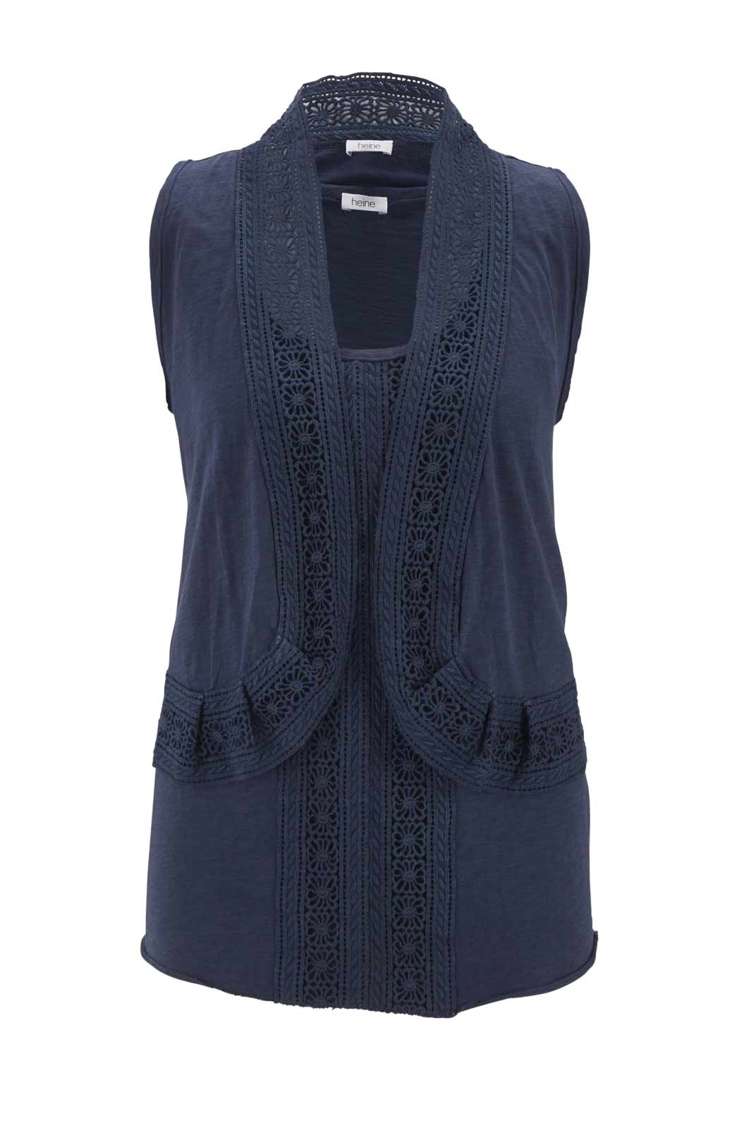 HEINE Damen Spitzentop + Weste, marine