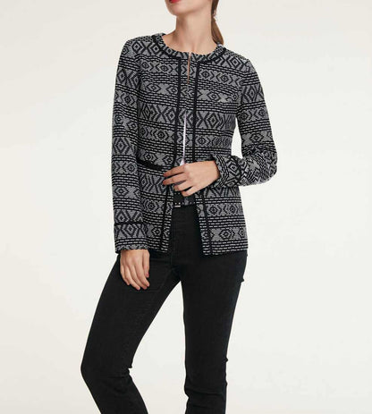 HEINE Damen Jacquardjacke, schwarz-offwhite