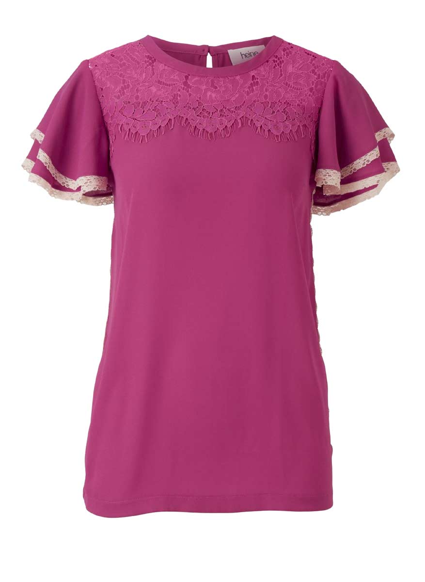 Heine Damen Bluse mit Spitze, cyclam-ecru