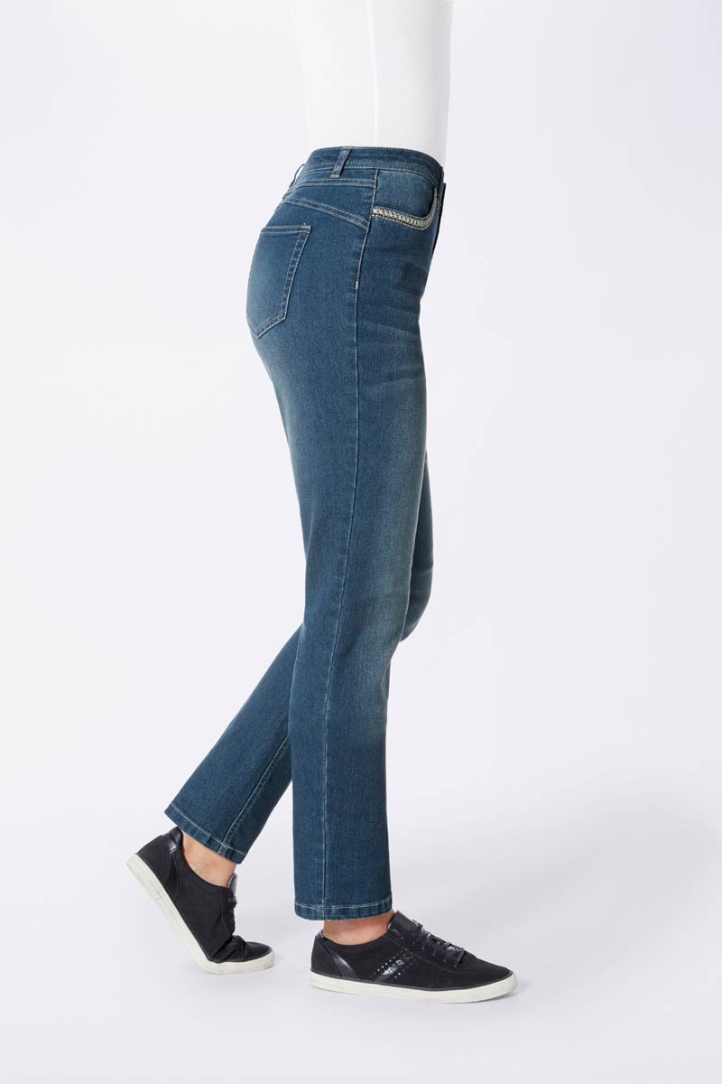 WITT WEIDEN Damen Jeans mit Stickerei, blau-used