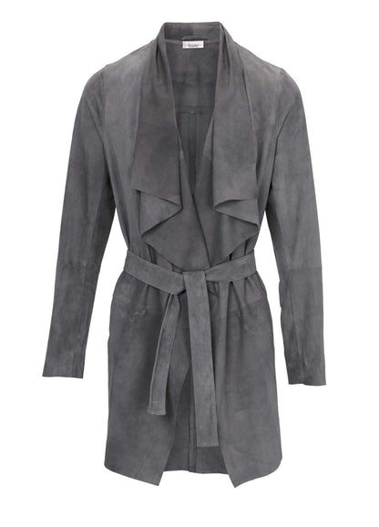 Linea Tesini Damen Designer-Ziegenveloursleder-Mantel, anthrazit